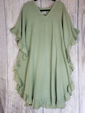 Drawstrings of Malibu Preshrunk Crinkle Cotton Ruffle trim tunic dress O/S  C34